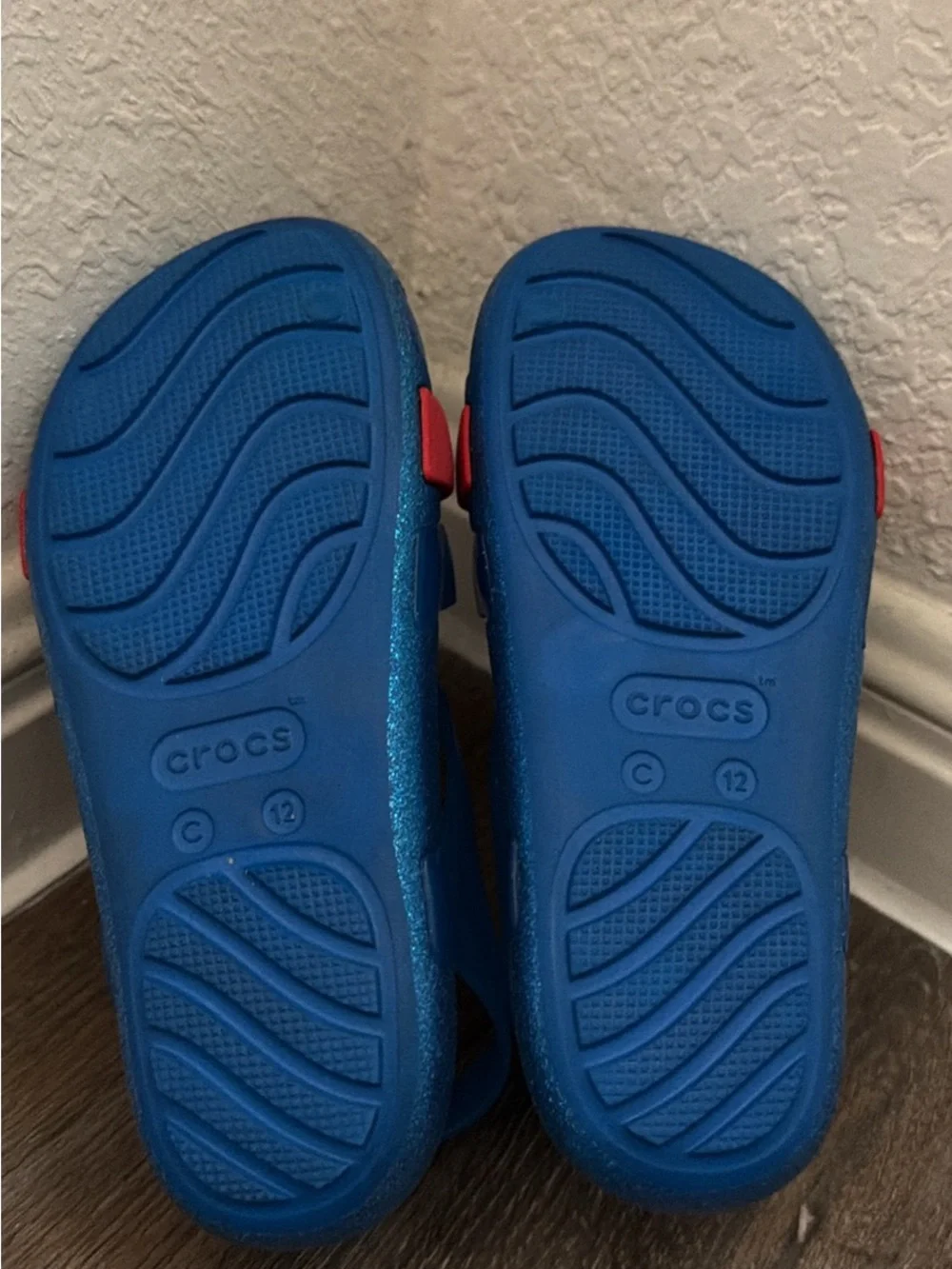 CROCS Blue Sandals with Red Bow & Apple Charm